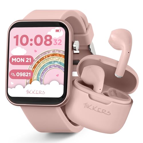 Coffret cadeau montre connectée fille Tikkers Series 13 rose et écouteurs sans fil