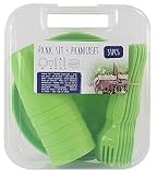 Picknick Set 31 teilig Besteckset Becher Teller Messer Gabel Löffel Transportbox Picknickset Besteck Outdoor (grün)