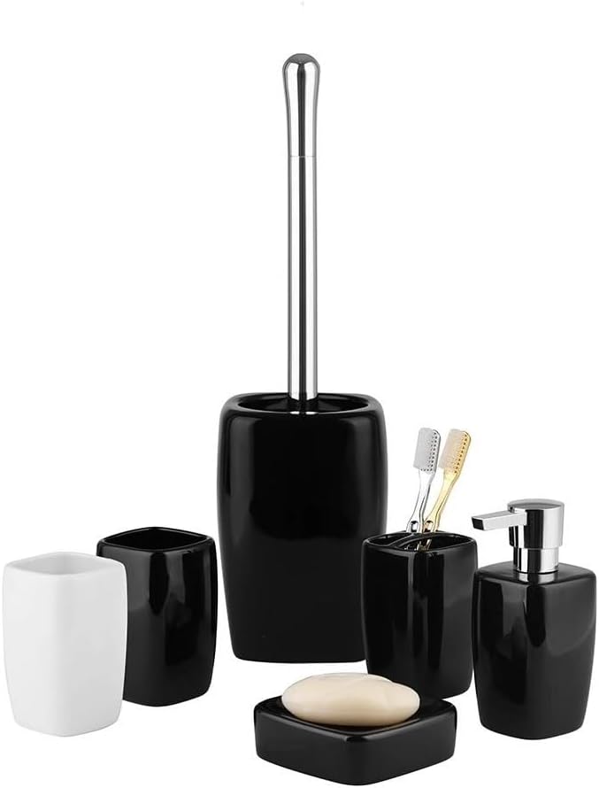 Toilet Brush Holder Floor Standing Glossy Ceramics Toilet Brush with Plastic Plating Handle Holder Toilet Brushes
