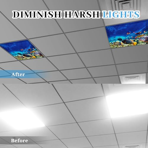 Image of VIHOSE 4 Pcs 2 x 2 Feet Fluorescent Light Covers for Ceiling Lights Classroom Magnetic Light Filters for Reducing Harsh Glare Flicker for Office Classroom Home Drop Ceiling(Sea)