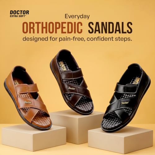 Image of DOCTOR EXTRA SOFT Orthopedic Diabetic Comfortable Dr Sole Footwear Daily Use Casual Wear Stylish Black Cushioned Adjustable Strap Sandals for Men's-Gents & Boy's L-12