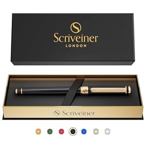 Scriveiner black lacquer rollerball pen stunning luxury pen with 24k gold finish schmidt ink refill best roller ball gift set for men women professional executive office nice pens  urban country home decor