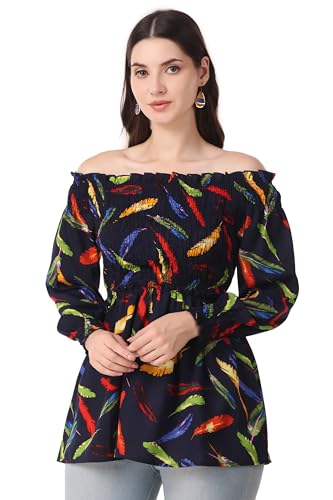 Image of BoheeWohee Women's Casual Off-Shoulder Top with Smocking Elastic Tops for Women | Casual Tops for for Women | Stylish Tops for Women Full Sleeve