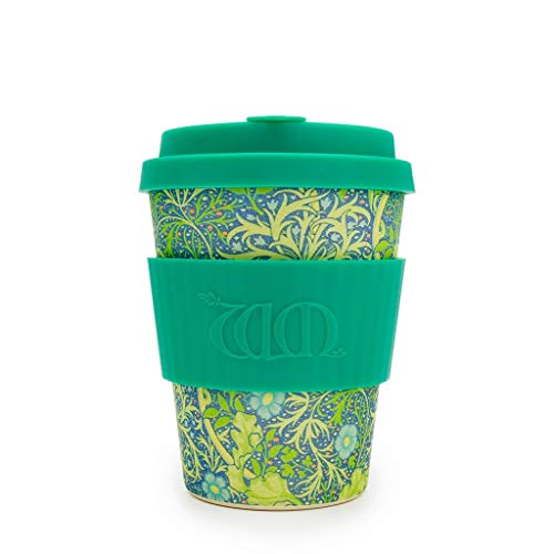 Ecoffee Cup Bamboo - 340 ml William Morris Seaweed Marine With Turqoise Silicone