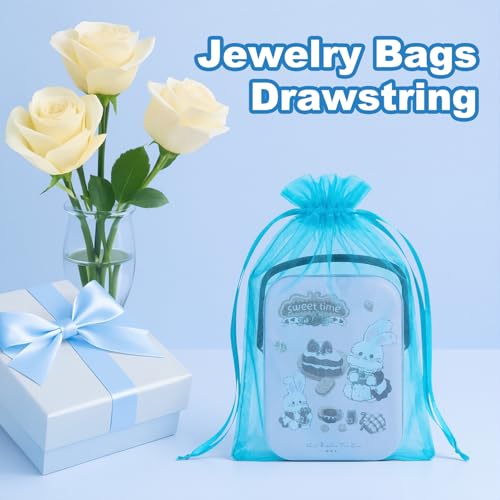 Image of Crweety 50 Pcs 6x9 Inch Lake Blue Organza Bags, Small Mesh Bags Drawstring, Cute Mesh Gift Bags for Bridal Shower Snack Treats, Wedding Candy Party Favor, Jewelry Packaging & Graduation Gifts