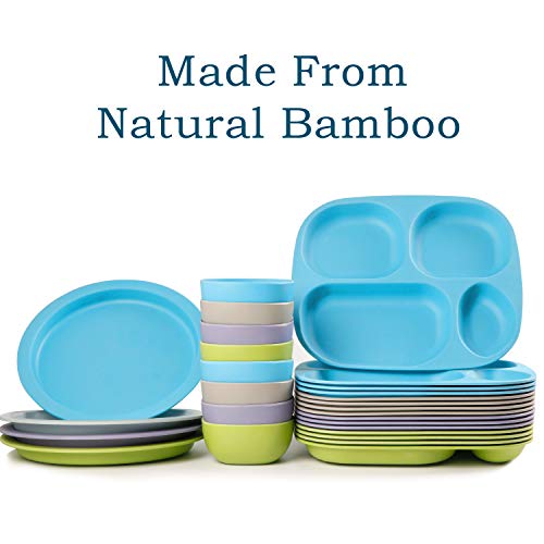Shopwithgreen Bamboo Divided Plates For Kids Adults - Dinnerware For Toddlers Kids Children Baby, Bpa Free, Stackable, Dishwasher Safe, 9.4 Inch, Set Of 4 #TOP5