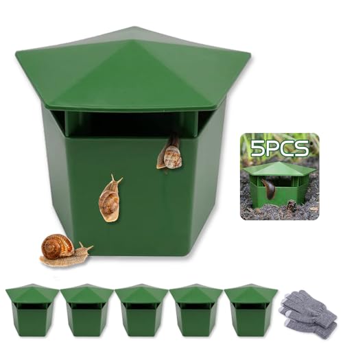 Schneckenfalle,5er-Set Schneckenfallen für den Garten,Nacktschnecken Falle,Wiederverwendbare Plastik-Bierschneckenfallen,Freundlicher Schneckenfänger mit Handschuhen