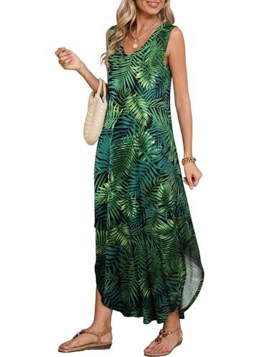 Image of BELAROI Womens Plus Size Maxi Dress Sundress Summer Casual Sleeveless V Neck Pockets Beach Swimsuit Coverup Loose