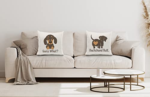 Lovely Dachshund Guest What Dachshund Butt Throw Pillow Covers 18 X 18 Inhces Set Of 2，Cute Dachshund Decorative Throw Pillowcase For Bedroom Kids Boys Girls Room，Gift For Girls Daughter Sister Niece #TOP1