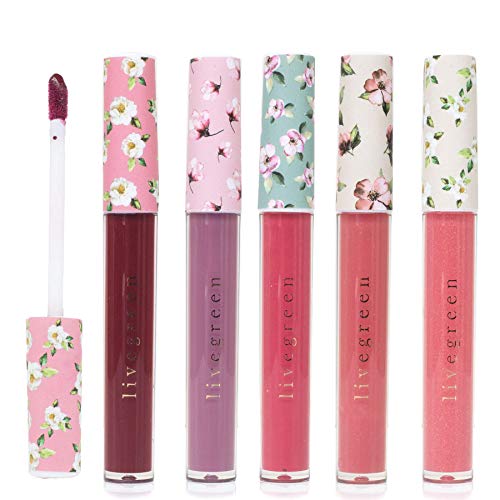 Live Green 5 Pc Lip Gloss Collection, Gift Set with Five Different Shade Lip Glosses, Holiday Gift Set for Women and Girls, Warm Color Shades