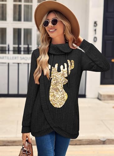 Image of Bulotus Tunic Sweaters for Women 2025 Turtleneck Sweater Pullover Lightweight Warm Tunic Tops for Leggings Loose Fit