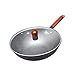 Wok Pan with Lid Induction 32cm No Chemical High Carbon Steel Stir Fry Pan Non-Stick Suitable For All Hob Types Including Induction Scratch Resistant Chinese Iron Pot Black