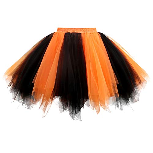 Girstunm Women's 1950S Vintage Petticoats Bubble Tutu Dance Half Slip Skirt Black-Orange S/M New 1 #TOP10