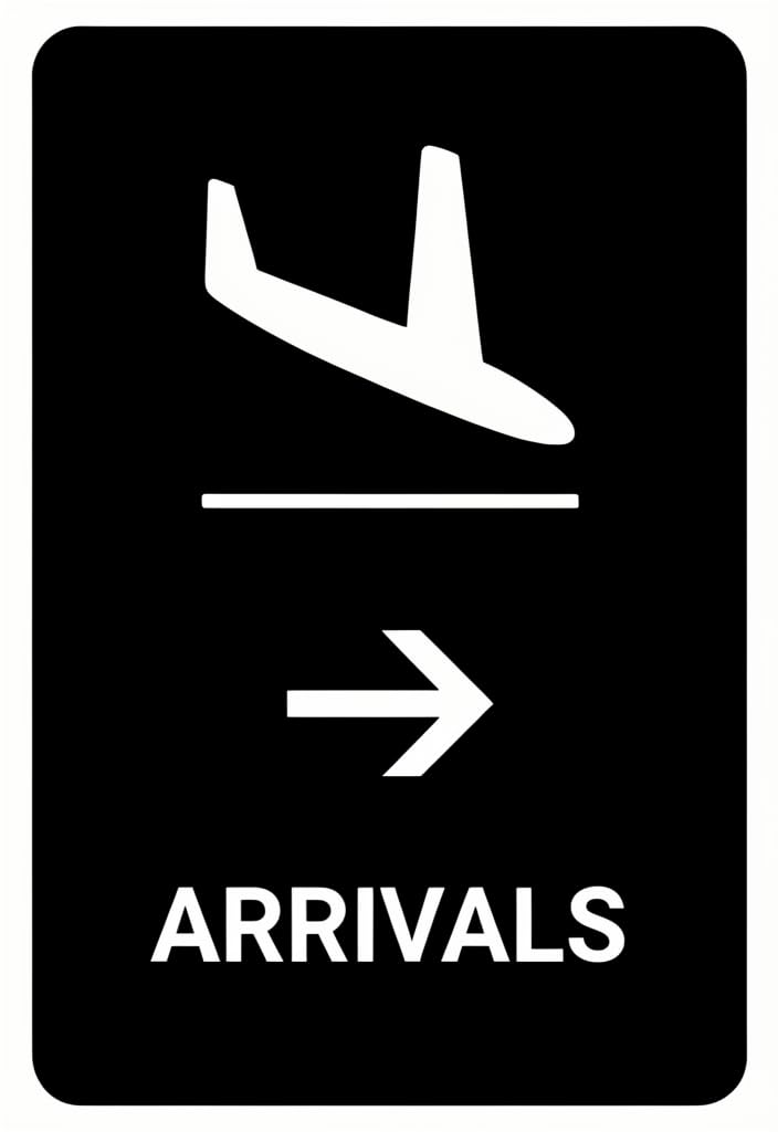 peiyeety Arrivals Tin Sign 12x8 Inch, Black & White Airport-Style Wall Decor with Airplane Icon and Arrow, Metal Plaque for Travel Theme Home Office Garage Bar, Pilot Gift Idea