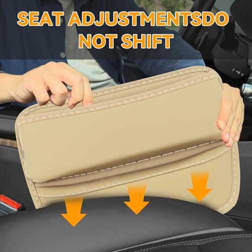 Image of Automaze Premium Leather Seat Gap Filler, Universal Storage Box for Car Truck SUV, Adjustable Organizer for Phones, Glasses, Wallets, Keys (Beige)