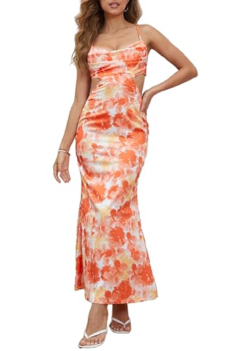 Image of Milumia Women's Floral Cut Out Backless Dress Ruched Sleeveless Long Cocktail Party Dresses