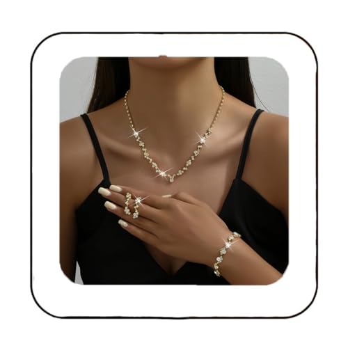 Unicra Bride Crystal Necklace Earrings Set Bridal Wedding Jewelry Sets