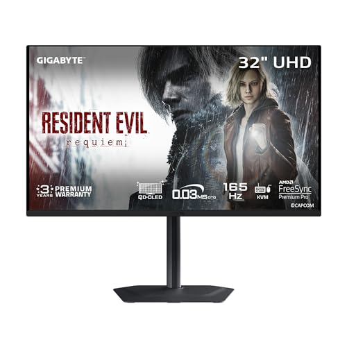 GIGABYTE - MO32U - 32' QD-OLED Gaming Monitor - UHD 3840x2160-165Hz - 0.03ms GTG - AMD FreeSync Premium Pro - Type C KVM - HDMI, DP - Height Adjustable - Black