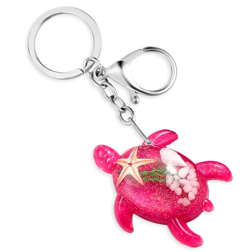 Amabro Llavero de tortuga, llavero de tortuga marina, llavero de playa con cierre de monedero, dije de tortuga 3D, animal del océano, regalo de cumpleaños, Rojo -