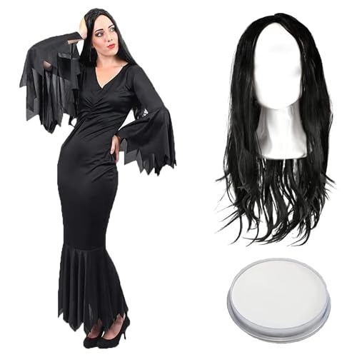 Robe longue gothique noire kit complet maquillage pour costume réussi