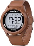 SOCICO Orologio Digitale Da Uomo, Sportivo, Militare, Impermeabile, Cronografo, Per Uomo, Con Illuminazione A Led, Sveglia, Data, Sport (Marrone)