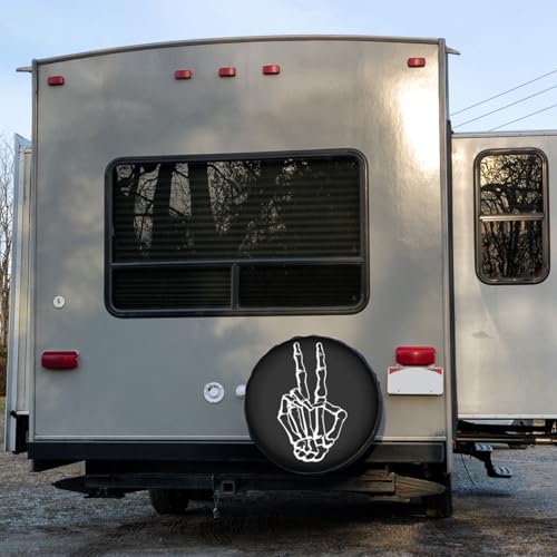 Image of Skeleton Peace Spare Tire Cover Dust-Proof Wheel Tire Cover Fit Trailer, RV, SUV and Many Vehicle 16 Inch