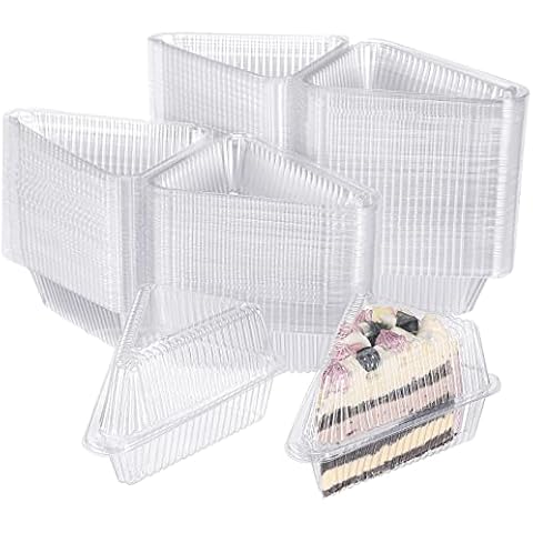 200 Pcs Clear Cake Slice Container Medium Individual Cheesecake Container 5'' Disposable Cake Slice Boxes Plastic Trays with Hinged Lid for 7''- 9'' Diameter Pie Cheesecake Packaging Home Bakery Cover