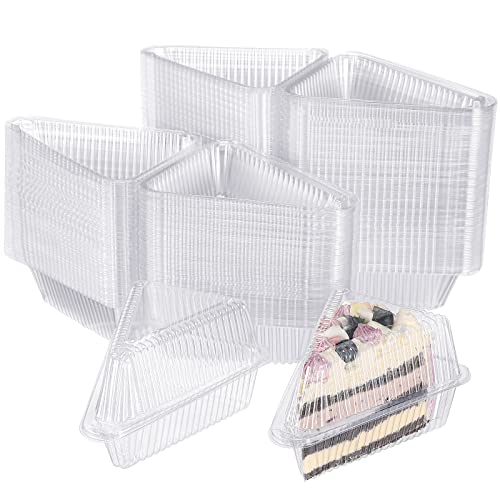 Yinkin 200 Pcs Clear Cake Slice Container with Lids Single 5'' Clear Medium Hinged Lid Pie Slice Container Disposable Box Food Containers for 7''- 9'' Diameter Pie Cheesecake Packaging Home Bakery