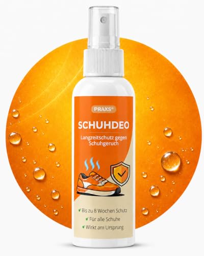 PRAXS Schuhdeo Innovatives Schuhspray ohne Biozide - fur Sneaker Sport- & Arbeitsschuhe - langanhaltende Wirkung - 8 Wochen Schutz vor Schuhgeruch pro Anwendung - 100ml