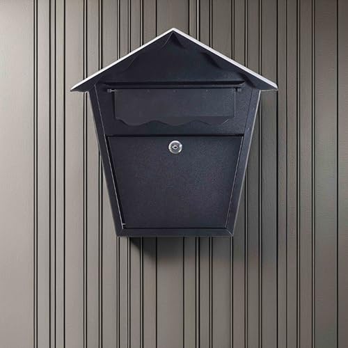 Image of Wall Mount Locking Mailbox, Black | Horizontal Triangular Security, Waterproof, Vertical Drop, Outdoor with Key