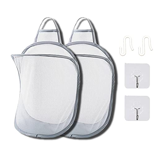 HHSSALIN - Cestas plegables de malla para ropa sucia de pared pequeña, cesta de lavandería colgante, para hotel, dormitorio universitario (2, clásico)
