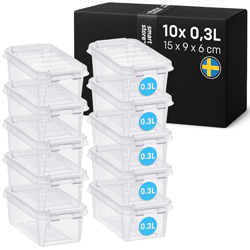 SmartStore - 10x Boîte de Rangement Plastique avec Couvercle Classic 0,3L (15x9x6cm) | Empilable et de Qualité Alimentaire | Boîte Plastique avec Couvercle & Coins Renforcés | Garantie 10 Ans