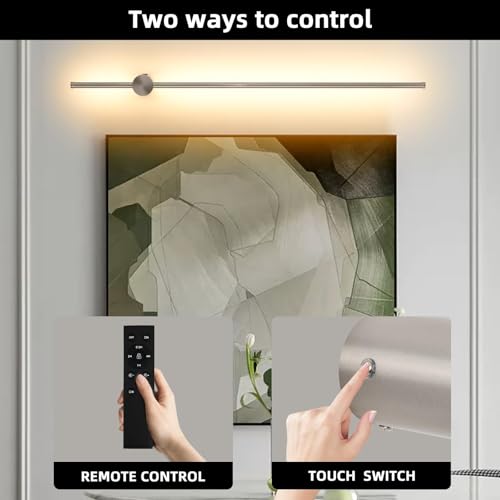 Image of Battery Operated Wall Sconces with Remote, Dimmable 3000K-6000K /Timer /Memory LED Wall Lamp, 350Rotate, USB Rechargeable Wireless wall lights for Living Room, Bedroom Brushed Nickel 39.3 inch (2 Pack)