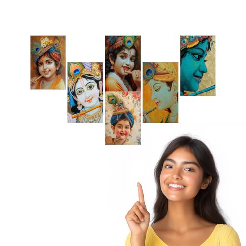 Image of SiddArtify Little Krishna Art Print Set - Set of 2-4x6 Inch - Board (Pack of 6) - Sticker (Pack of 6) Wall Room Decoration art Poster Prints