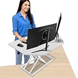 Aconcept 32 inch White Corner Height Adjustable Standing Desk Converter, One-Click Sit to Stand up Desk Riser, Pre-Assembled Dual Monitor and Laptop Workstation