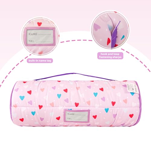 Image of Viviland Toddler Kid Nap Mat for Preschool, Girls Heart Slumber Bag, Purple Daycare Mats with Pillow and Blanket, Kindergarten Mat