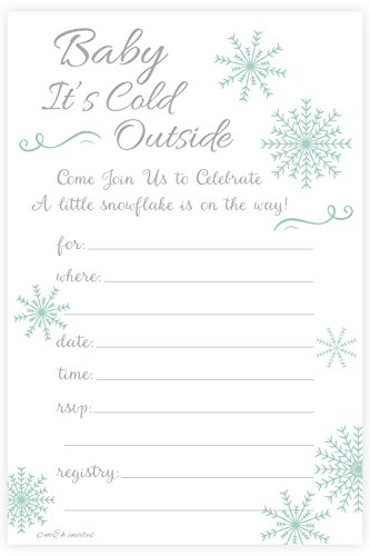 Winter Snowflake Baby Shower Invitations - Baby Its Cold Outside - Fill In Style (20 Count) With Envelopes
