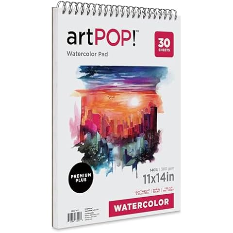 artPOP! Watercolor Pad, 11" x 14", 30 Sheets, Spiral Bound, Acid-Free Paper, 140lb (300gsm), Perfect for Most Wet & Dry Media, Ideal for Beginners, Students, Artists Cover