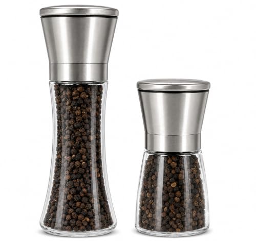 Image of Pack of 2 Pepper Grinder or Salt Shaker for Professional Chef Spice Mill Stainless Steel Adjustable (Small+Tall Pack 2)