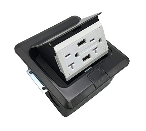 Limited Discount USB Pop Up Receptacle USB Floor Outlet Countertop Box With W/20 A Duplex Receptacle, Stainless Steel, Black