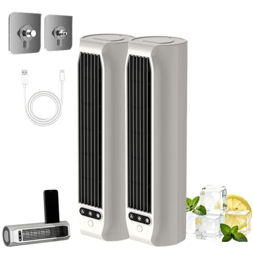 2026 NEW EpiCooler Portable Fan Quiet Adjustable and Durable Desktop Tower Fan with Phone Holder (Ivory white 2 PCS)