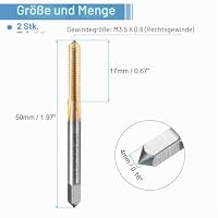 QUARKZMAN 2 Stück HSS Gewindebohrer, M3,5 x 0,6 Metric Gewindeschneider, Titanbeschichtet, Rechtsgewinde – Ansicht 2