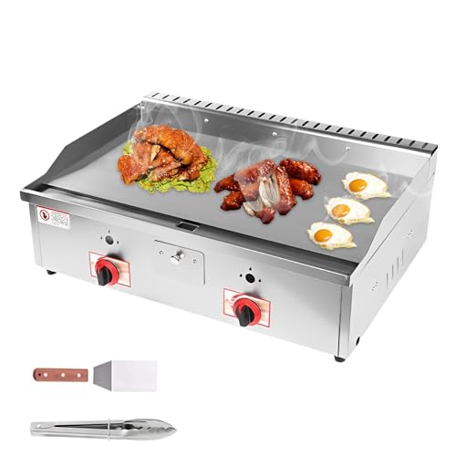 Piastra a gas professionale portatile in acciaio inox, piastra antiaderente, 73 x 40 cm, paraschizzi, adatta per ristoranti, bar, campeggio (73 x 40 cm)