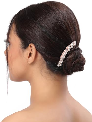 Image of Vogue Hair Accessories Golden And White Pearl Comb Hair Clip For Women