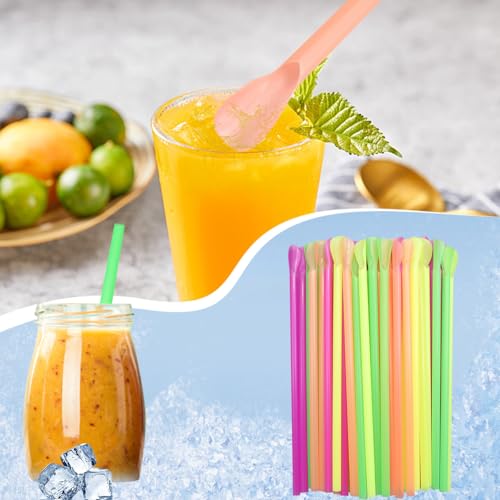 100 Pitillos con Cuchara Desechables de Plástico Flexibles 20 cm miniatura 6