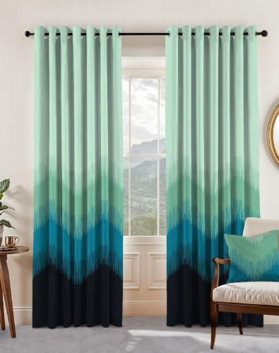 Image of Casableu Kivo Digital Print 85% Blackout Curtains for Door /Window, Thermal Insulated, Tie Back, Wider Width 50 in, Eyelet Curtains for Living Room /Bedroom (Set of 2) (Teal, 5 Feet (Pack of 2)