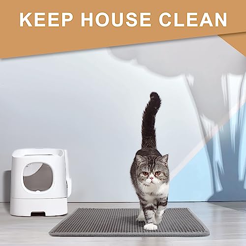 Garoopion Cat Litter Mat, Waterproof Litter Box Mat, Honeycomb Double Layer Scatter Control Kitty Litter Mat, Eva Urine-Proof, Litter Trapping Mat Easy To Clean, 24" X 15", Gray, 1 Side Connected #TOP4