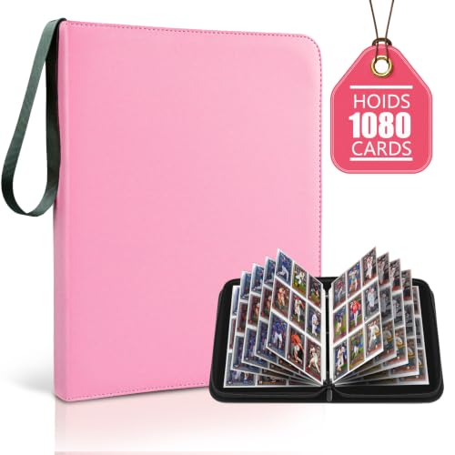 9 Pocket Zip Card Binder Trading Card Album Holds 1080 Cards Pink