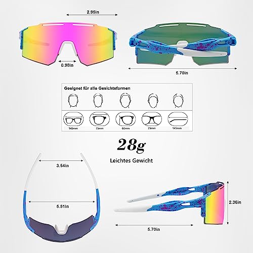 DUDUKING Sonnenbrille Fahrradbrille Herren Damen,Wassertransferdruck Sportbrillen Radsport Brillen für Outdoorsport Radfahren Laufen Golf… – Ansicht 4