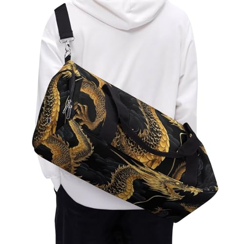 Sac de gym imprimé dragon jaune et zippé avec compartiments
